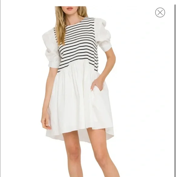 English factory high low striped knit combo dress in white combo size small English factory high low striped knit combo dress in white combo size small